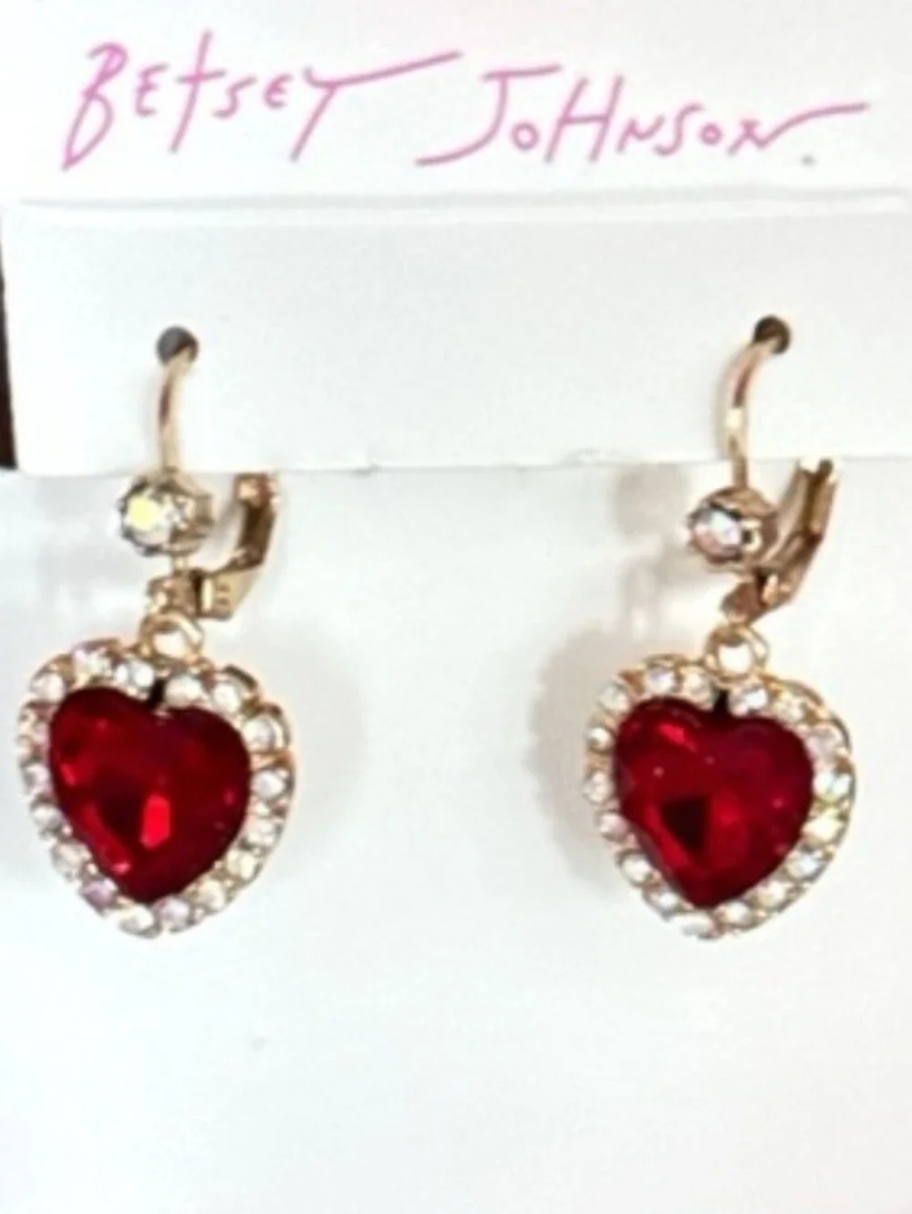 Betsey Johnson Red Rhinestone Heart Drop Earring Set NWT/NIB